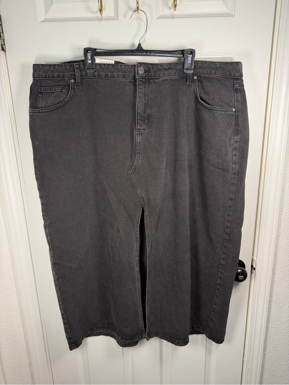 Women's Black Midi Denim Skirt with Front Slit
